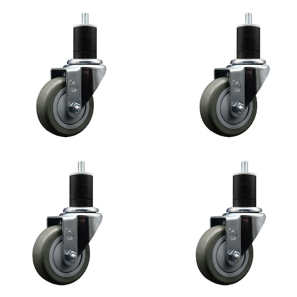 3.5'' Gray Poly Wheel Swivel 1-3/4'' Expanding Stem Caster Set, 4PK